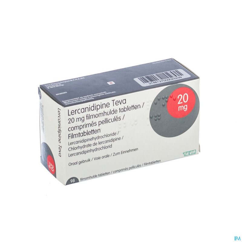 Lercanidipine teva 20 mg comp pell 98 x 20 mg