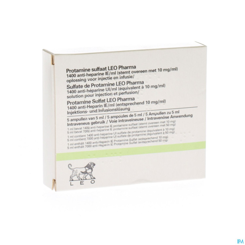Sulfate de protamine leo pharma amp 5 x 5 ml