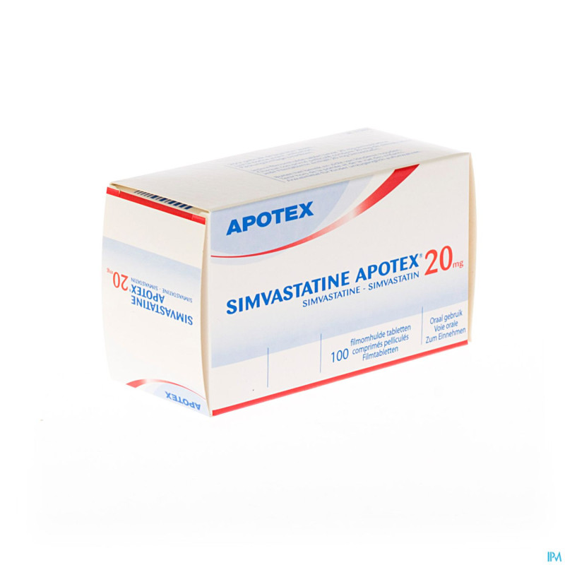 Simvastatine apotex 20 mg comp pell 100 x 20 mg