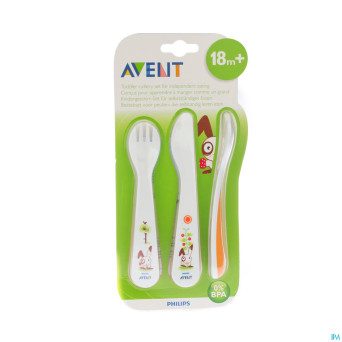 Philips avent cuillere + fourchette + couteau +18m