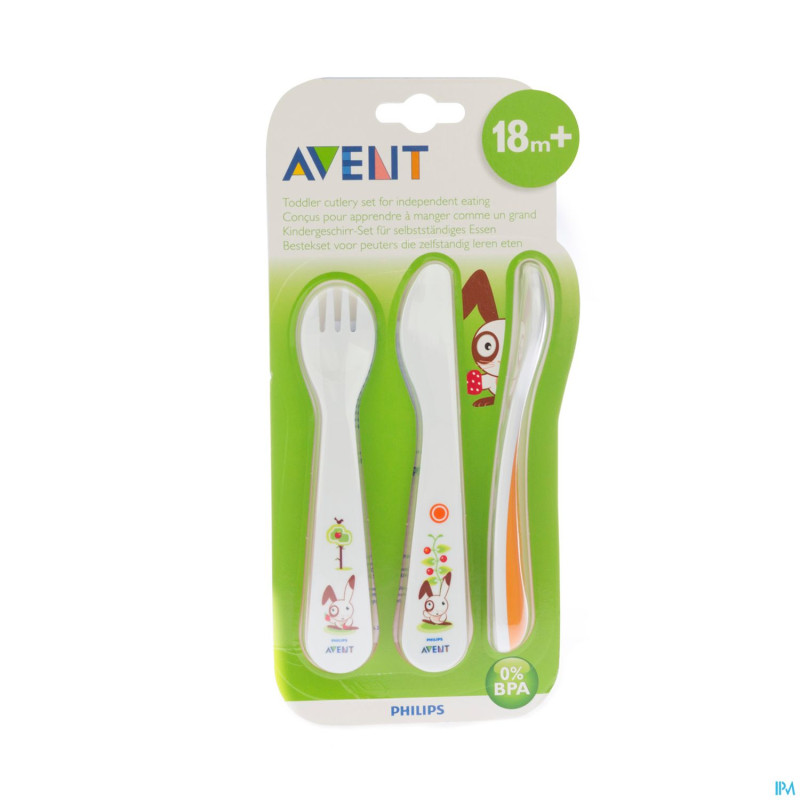 Philips avent cuillere + fourchette + couteau +18m