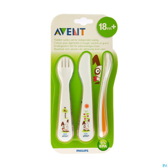 Philips avent cuillere + fourchette + couteau +18m