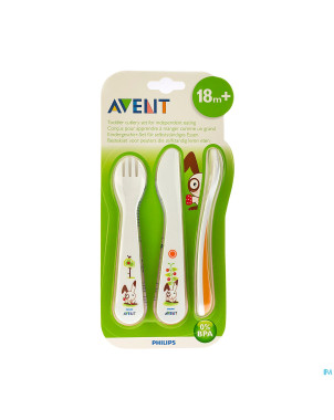 Philips avent cuillere + fourchette + couteau +18m