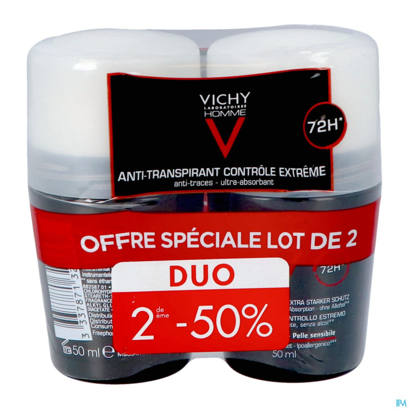 Vichy homme deo a/transp. 72h bille duo 2x50ml
