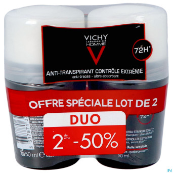Vichy homme deo a/transp. 72h bille duo 2x50ml