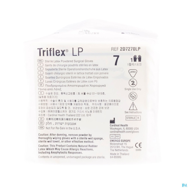Triflex gants chir.latex +pdr ster  7,0  paire