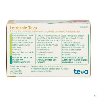Letrozole teva 2,5 mg comp pell 100 x 2,5 mg