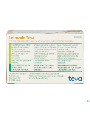 Letrozole teva 2,5 mg comp pell 100 x 2,5 mg