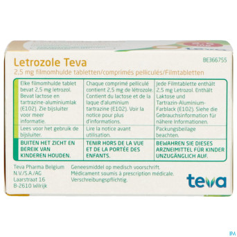 Letrozole teva 2,5 mg comp pell 100 x 2,5 mg