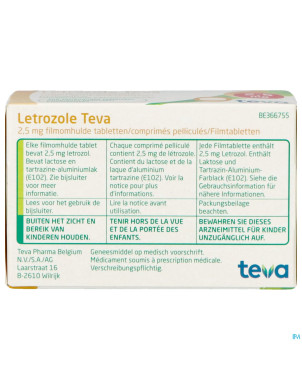 Letrozole teva 2,5 mg comp pell 100 x 2,5 mg