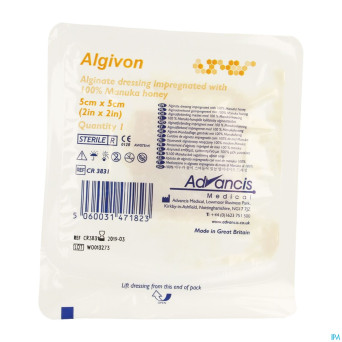 Algivon alginate miel manuka n/adh ster  5x 5cm  1