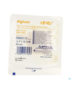 Algivon alginate miel manuka n/adh ster  5x 5cm  1