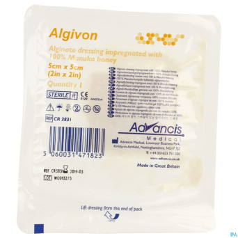 Algivon alginate miel manuka n/adh ster  5x 5cm  1