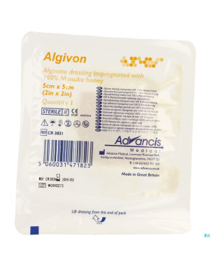Algivon alginate miel manuka n/adh ster  5x 5cm  1