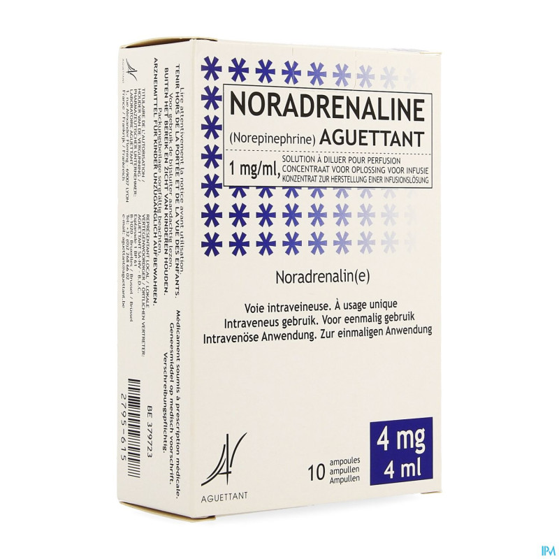 Noradrenaline aguettant 1mg/ml sol perf amp 4ml-10