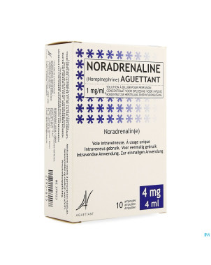 Noradrenaline aguettant 1mg/ml sol perf amp 4ml-10