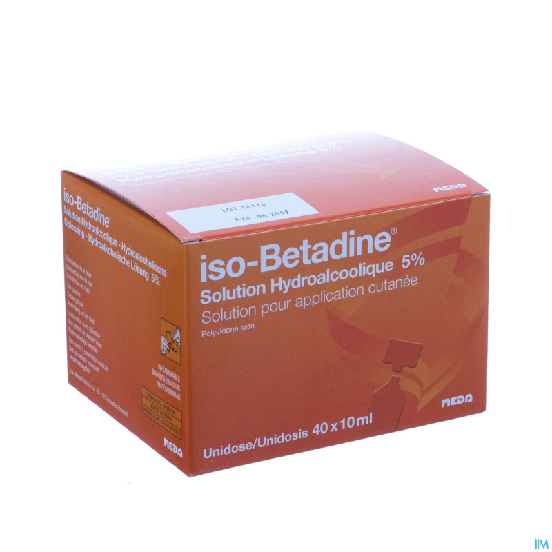 Iso betadine sol hydroalcoolique 5% ud 40 x 10 ml