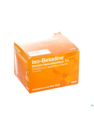Iso betadine sol hydroalcoolique 5% ud 40 x 10 ml