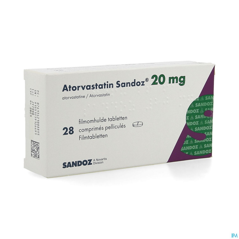 Atorvastatine 20mg sandoz comp pell 28 alu/alu