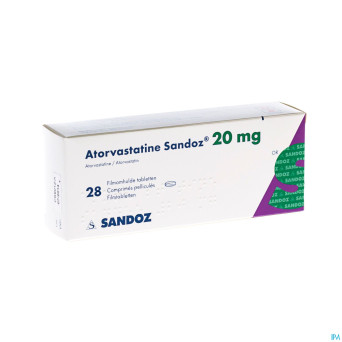 Atorvastatine 20mg sandoz comp pell 28 alu/alu