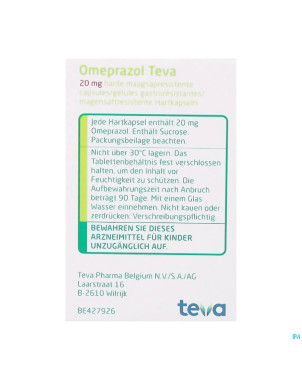 Omeprazol teva 20mg caps gastro resist dur pot  14