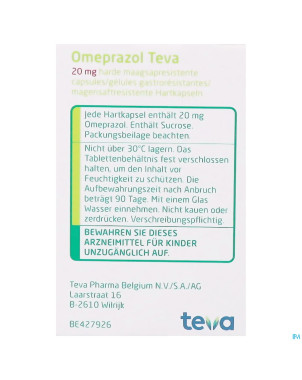 Omeprazol teva 20mg caps gastro resist dur pot  14