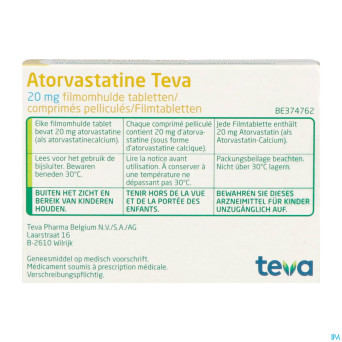 Atorvastatine teva 20 mg comp pell  30 x 20 mg