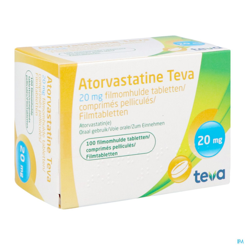 Atorvastatine teva 20mg comp pell 100 blister
