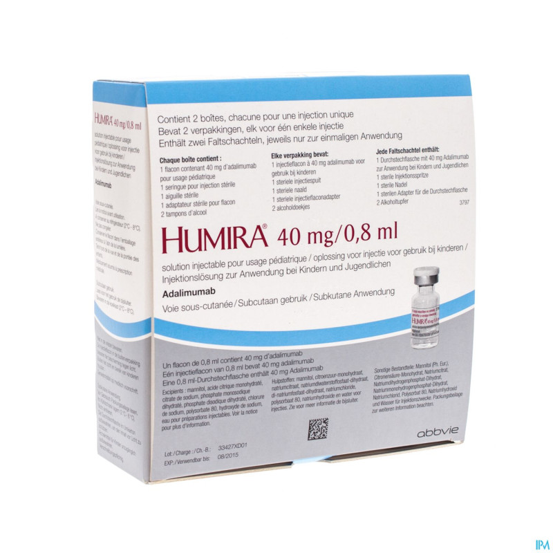 Humira pediatrique sol inj 2 fl ser 40mg/0,8ml