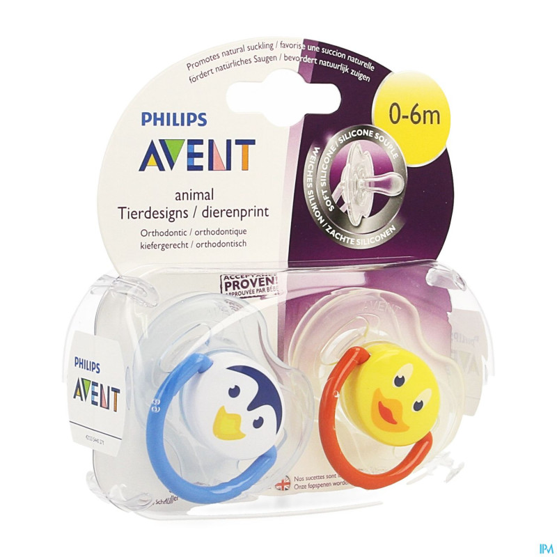 Philips avent sucette animaux silic. double 0-6m 2