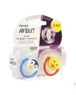 Philips avent sucette animaux silic. double 0-6m 2