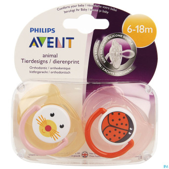 Philips avent sucette animaux silic.double 6-18m 2