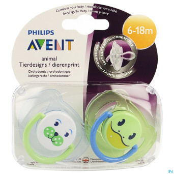 Philips avent sucette animaux silic.double 6-18m 2