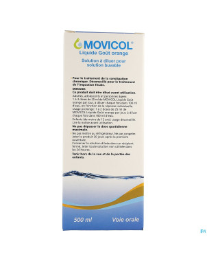 Movicol liquide gout orange sol dil buvable 500 ml