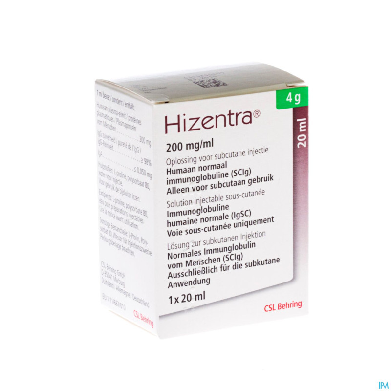 Hizentra 200 mg/ml sol inj 4 g/20 ml
