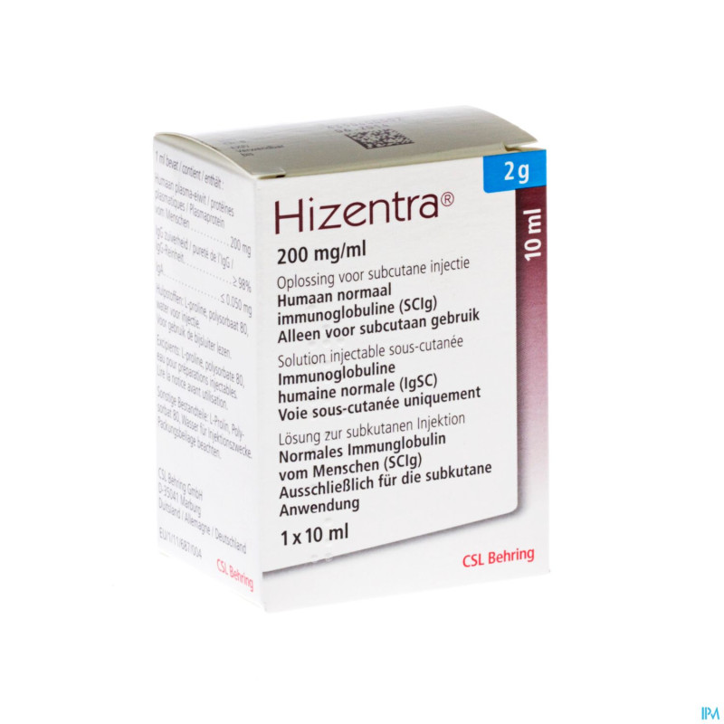 Hizentra 200 mg/ml sol inj 2 g/10 ml
