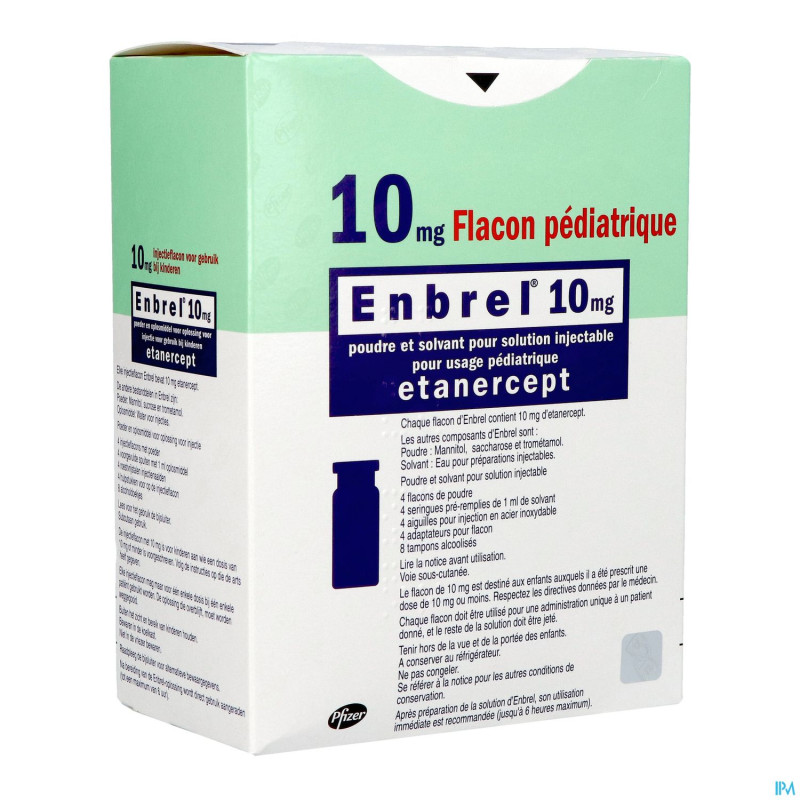 Enbrel 10 mg pulv + solv sol inj pediatrique fl 4