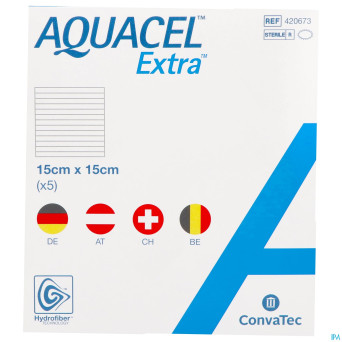 Aquacel extra pans hydrofiber+renf.fibr.15x15cm  5