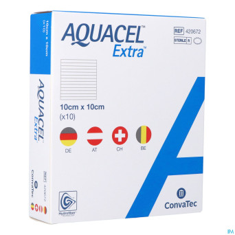Aquacel extra pans hydrofiber+renf.fibr.10x10cm 10