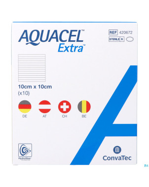Aquacel extra pans hydrofiber+renf.fibr.10x10cm 10