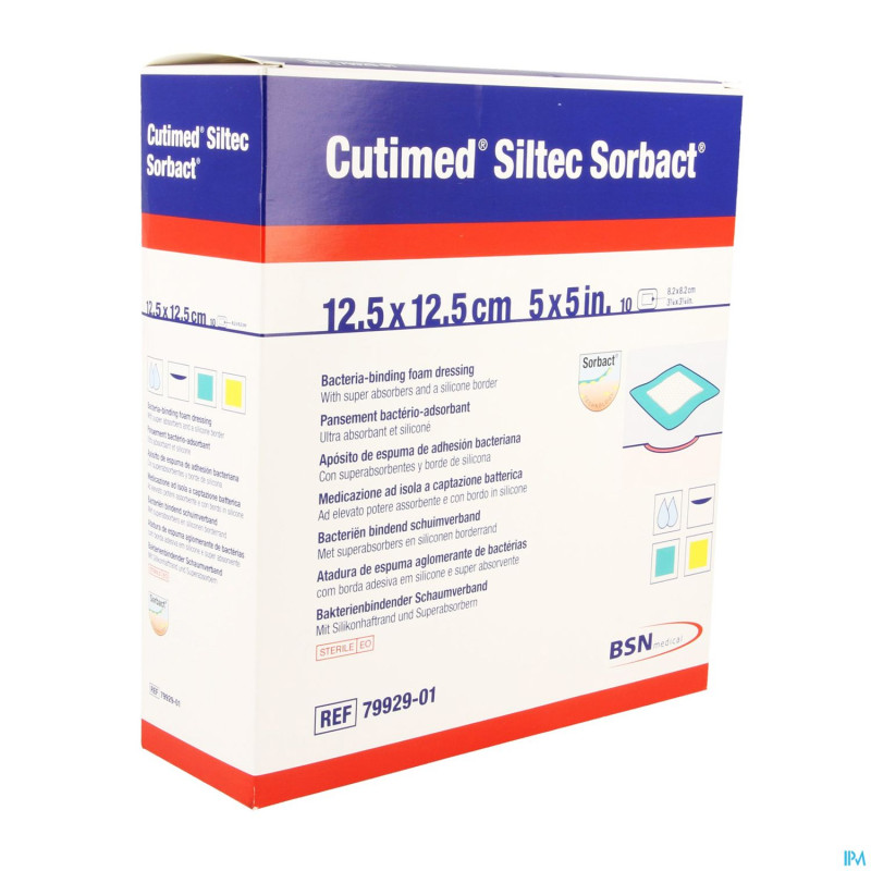 Cutimed siltec sorbact pans mousse  12,5x12,5cm 10