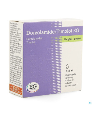 Dorzolamide/timolol eg 20mg/5mg collyre 3x5ml