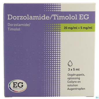 Dorzolamide/timolol eg 20mg/5mg collyre 3x5ml