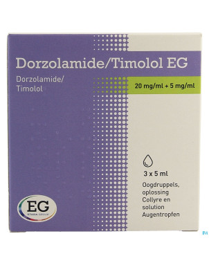 Dorzolamide/timolol eg 20mg/5mg collyre 3x5ml