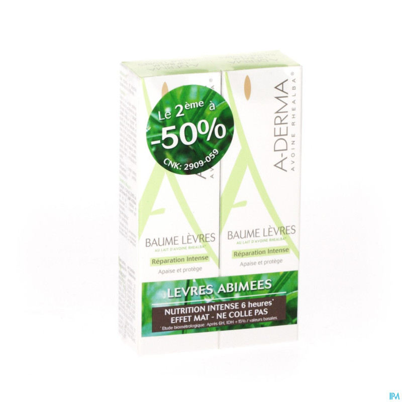 Aderma avoine baume levres duo tube 2x15ml