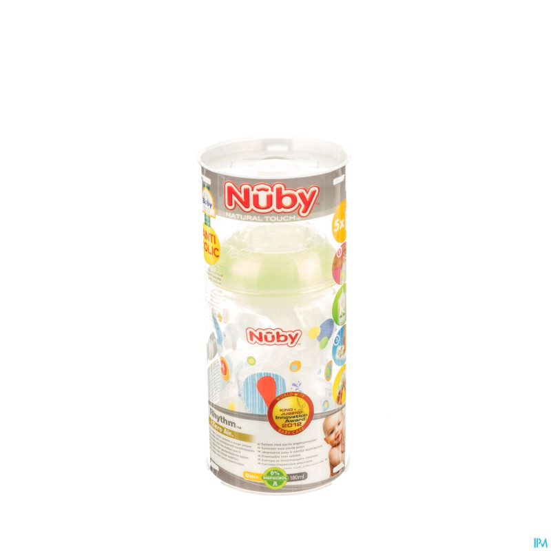Nuby biberon a/colique + tetine slow flow + 4 sach