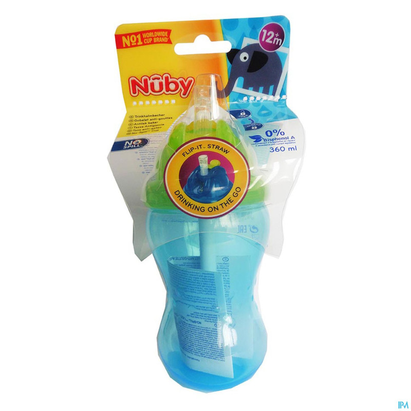 Nuby gobelet a/goutte pp 355ml flip-it+pail.+12m