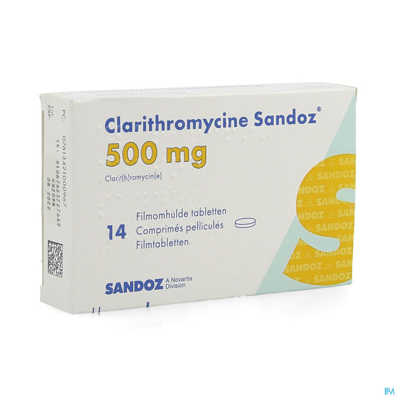 Clarithromycine sandoz 500 mg comp pell 14