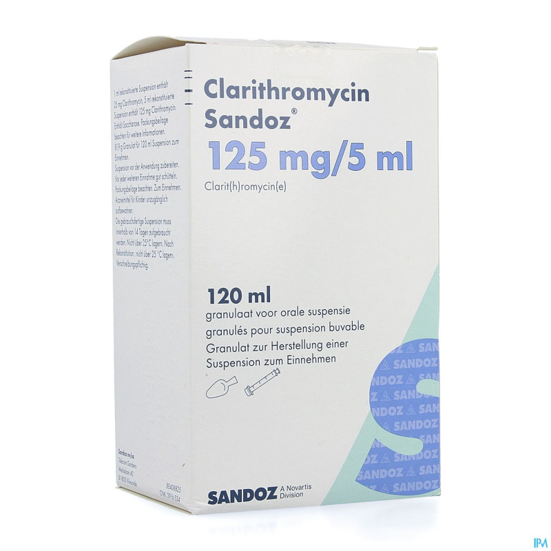 Clarithromycin sandoz gran susp or 120ml 125mg/5ml