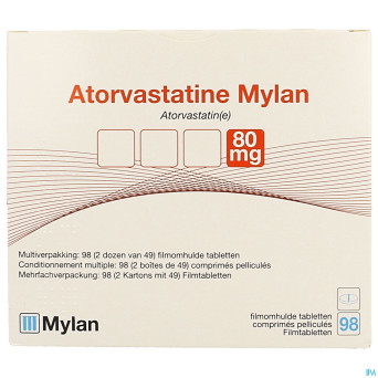 Atorvastatine mylan 80mg comp pell blister  98